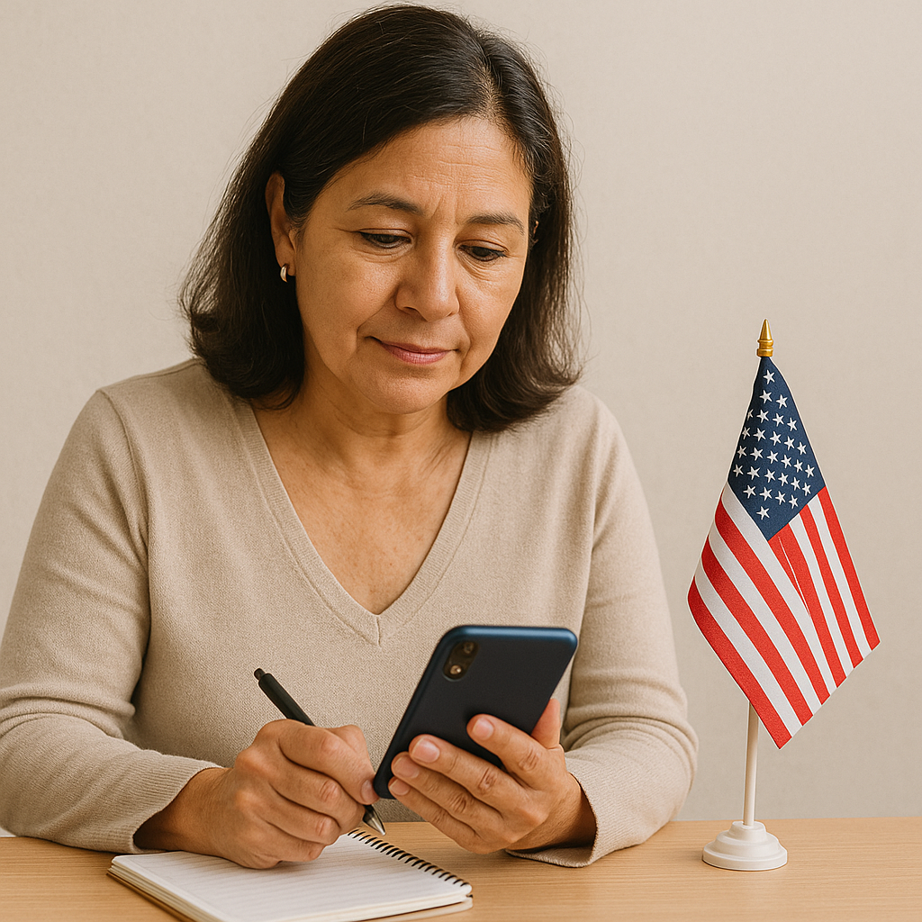 Woman studying citizenship test USCIS questions civics test
